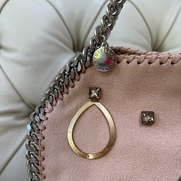 New Stella McCartney Falabella Pink Peach Vegan Suede Bag Crossbody Metal Chain - Picture 3 of 10